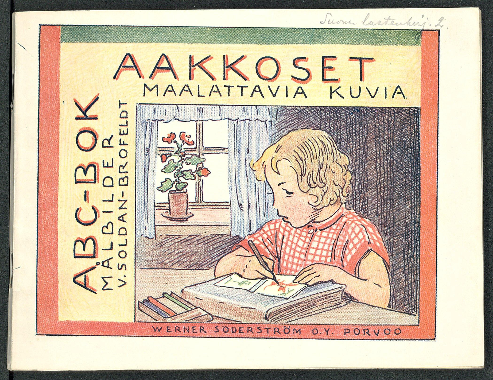 Kansikuva aakkoskirjasta Aakkoset: maalattavia kuvia, 1933